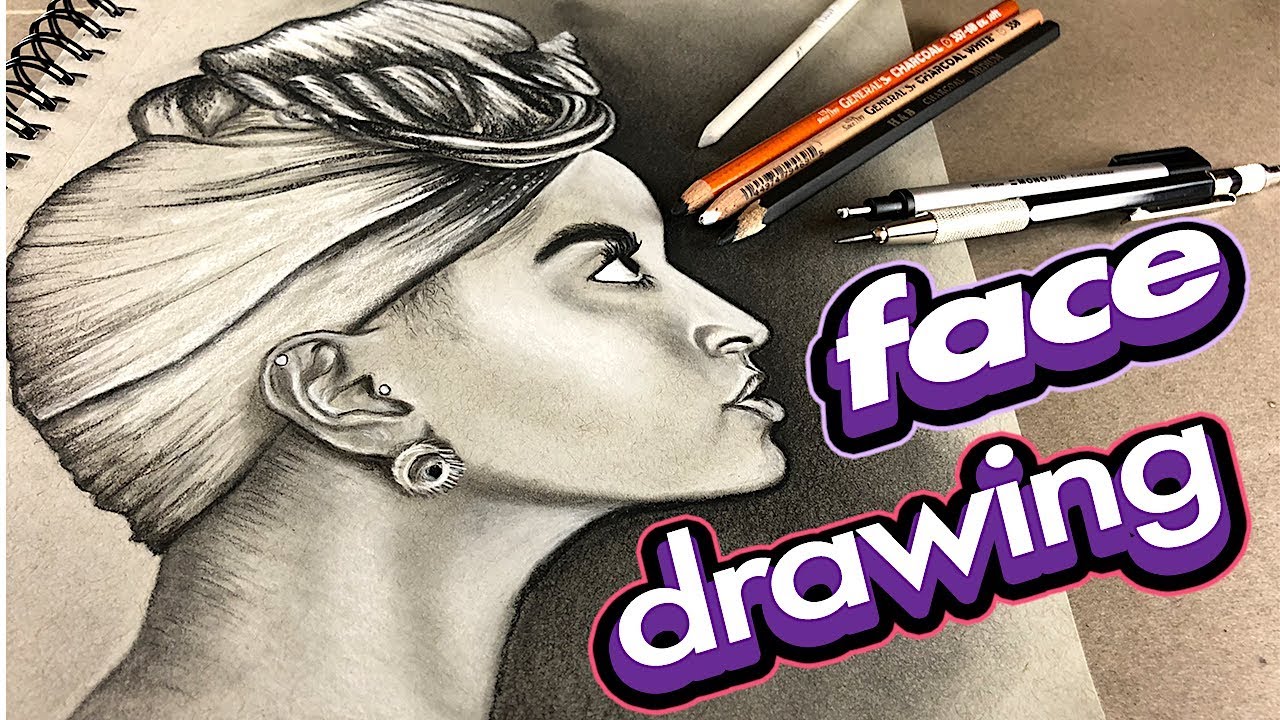 Download Face Drawing Side View Of An African Woman Face Charcoal Pencils Youtube
