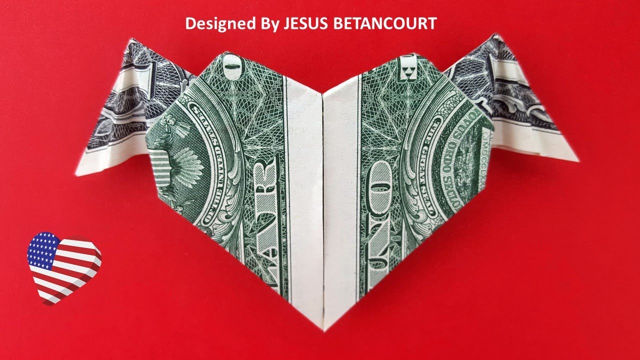 How To Fold a 😍Beautiful 💲🇺🇸Dollar Origami Heart💚 with Wings😱 - YouTube