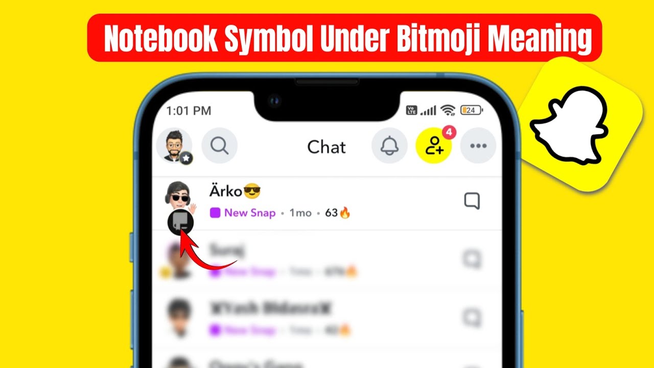 Что означает символ NoteBook под чатом друзей Bitmoji?