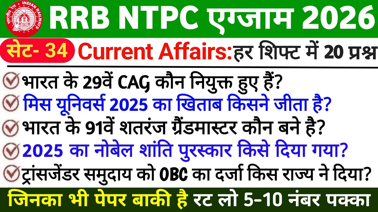 🚆 RRB NTPC 2026 Current Affairs | Exam Analysis | Most Important ...