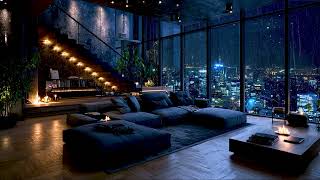 Relaxing Rain Sounds in Luxury Penthouse | Cozy Night Ambience with City Lights &amp; Calm Vibes
