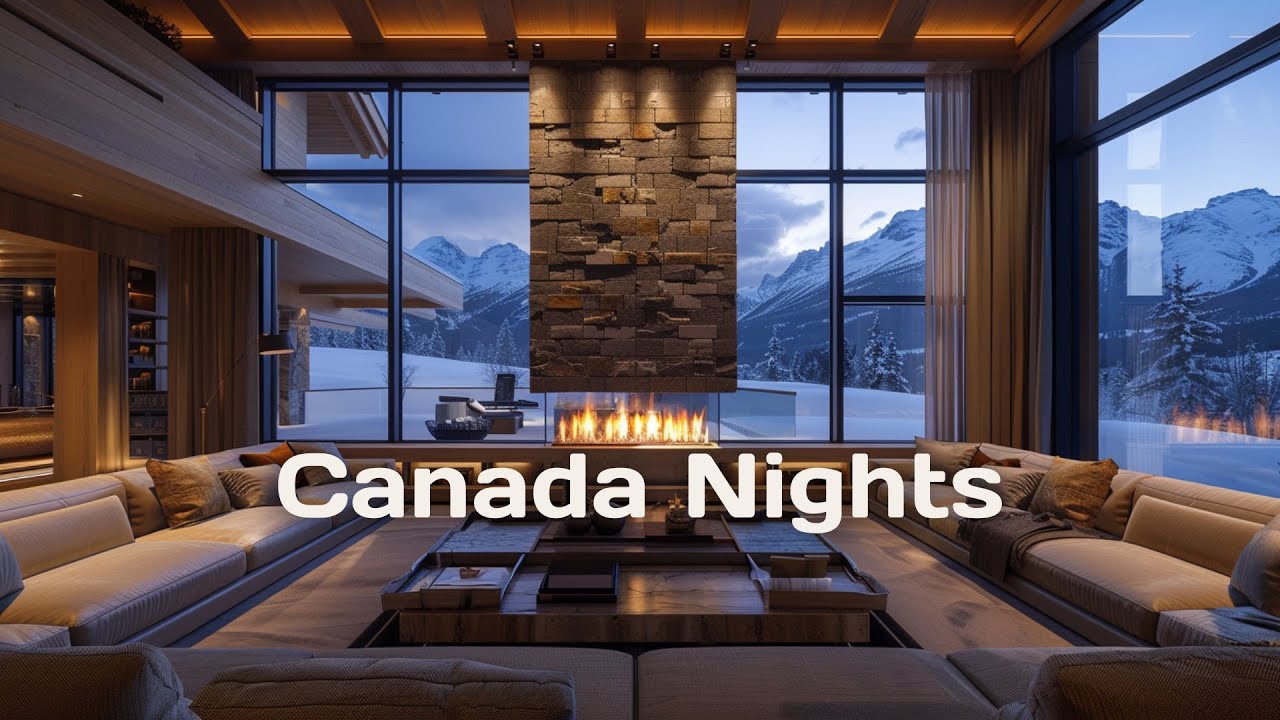 Canada Nights Jazz [4 hours] | Cozy Fireplace in Luxury Mountain Lounge ❄️🏔️🔥 Sleep / Study / Relax