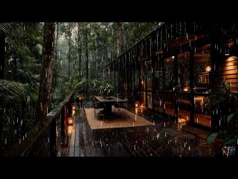 Say Goodbye to Insomnia in Minutes with Heavy Rain on a Wooden Roof in a Foggy Forest Night