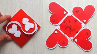 Origami: Tarjeta de corazón y sobre para SAN VALENTIN. Tarjeta para regalar a tu crush