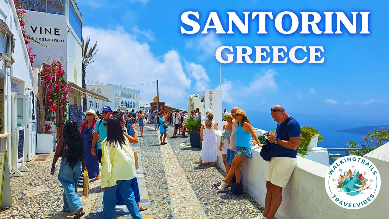 Fira, Santorini - Greece 🇬🇷 Walking Tour in 4K Ultra HD with Captions