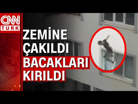 Polisten kaçarken pencereden düştü! Düşme anları kameraya yansıdı