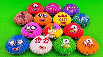 Mixing Rainbow CLAY with Numberblocks in Seashell Coloring! ASMR