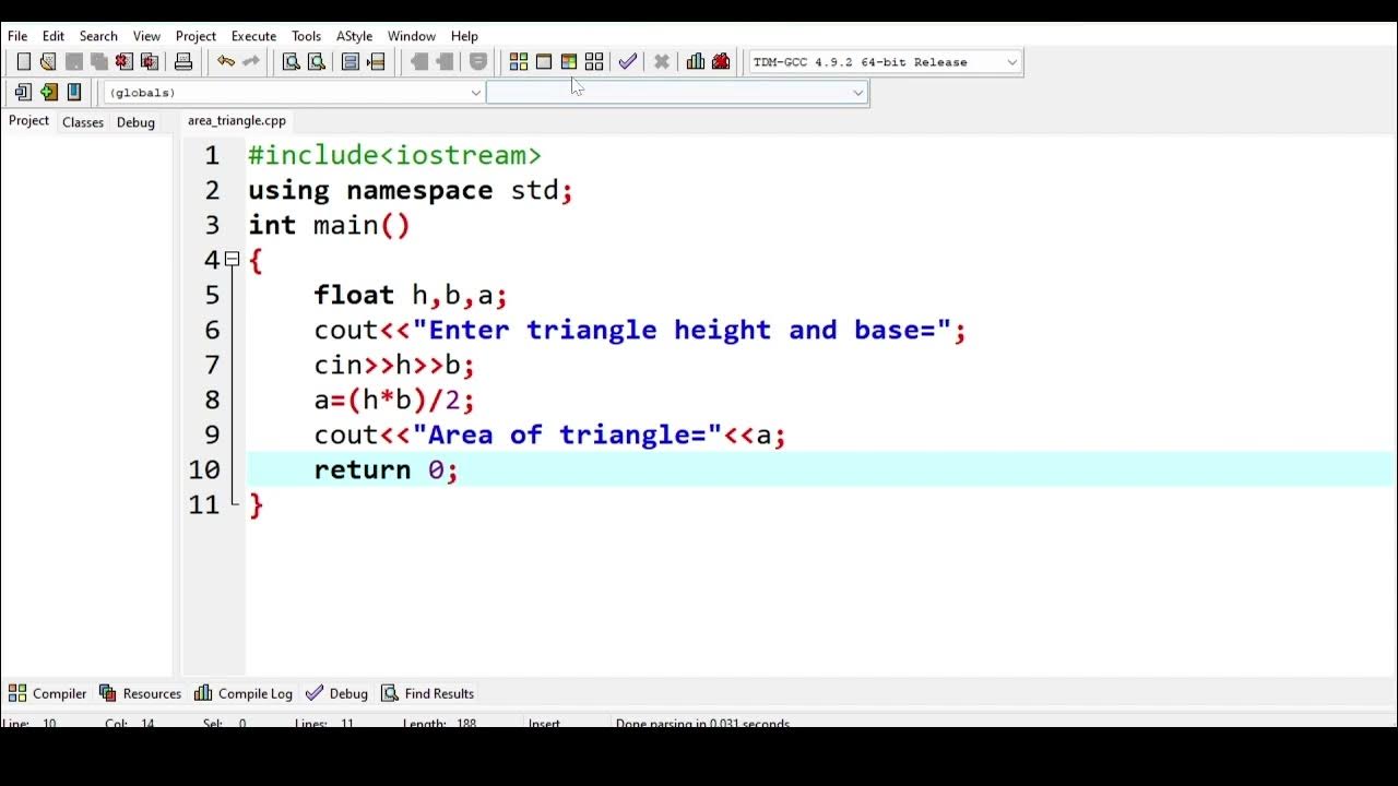 Find area of triangle program of C++ language - YouTube