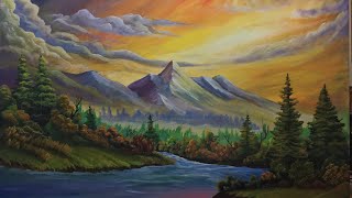 ART BY ROBERT STEVENS - Newest acrylic sunset mountain painting