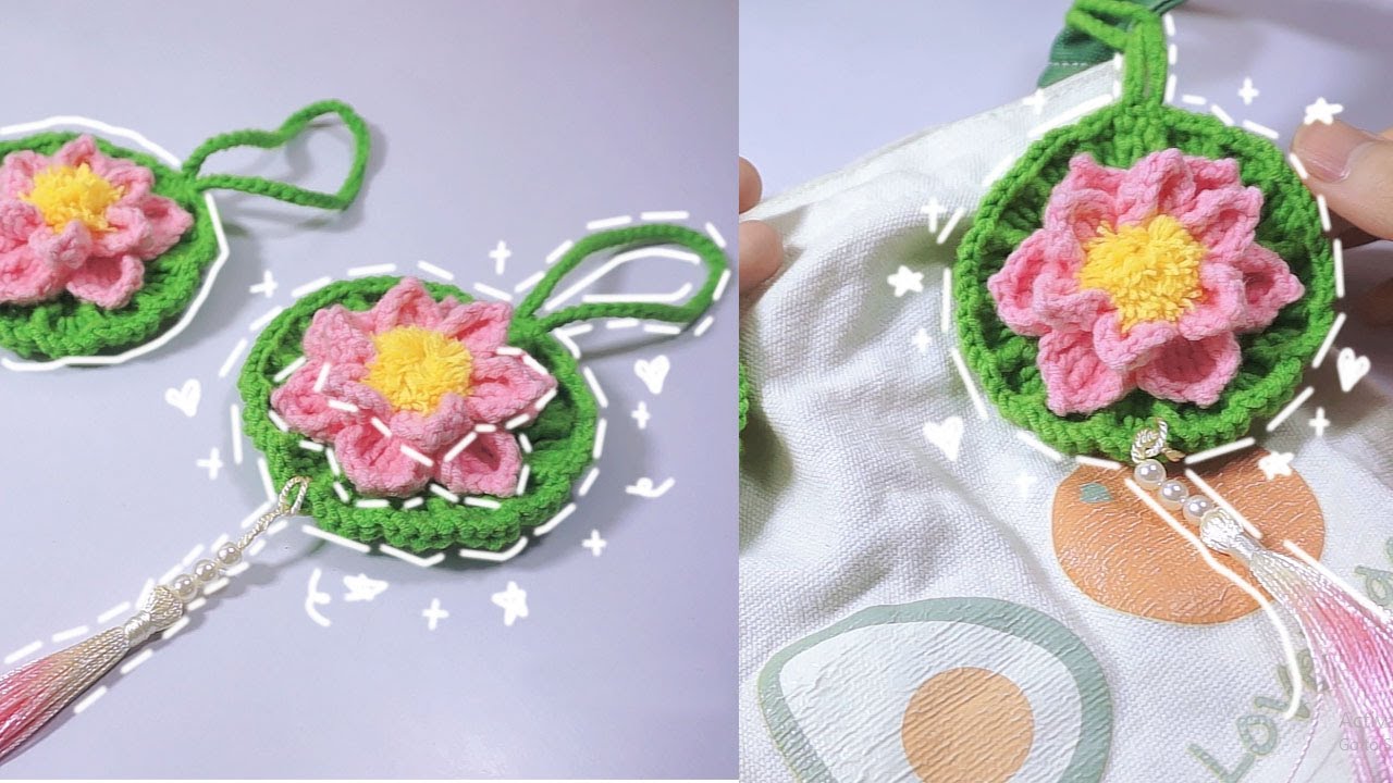 Crochet A Lotus Keychain || Móc Dây Treo Hoa Sen Kiểu Cổ Trang