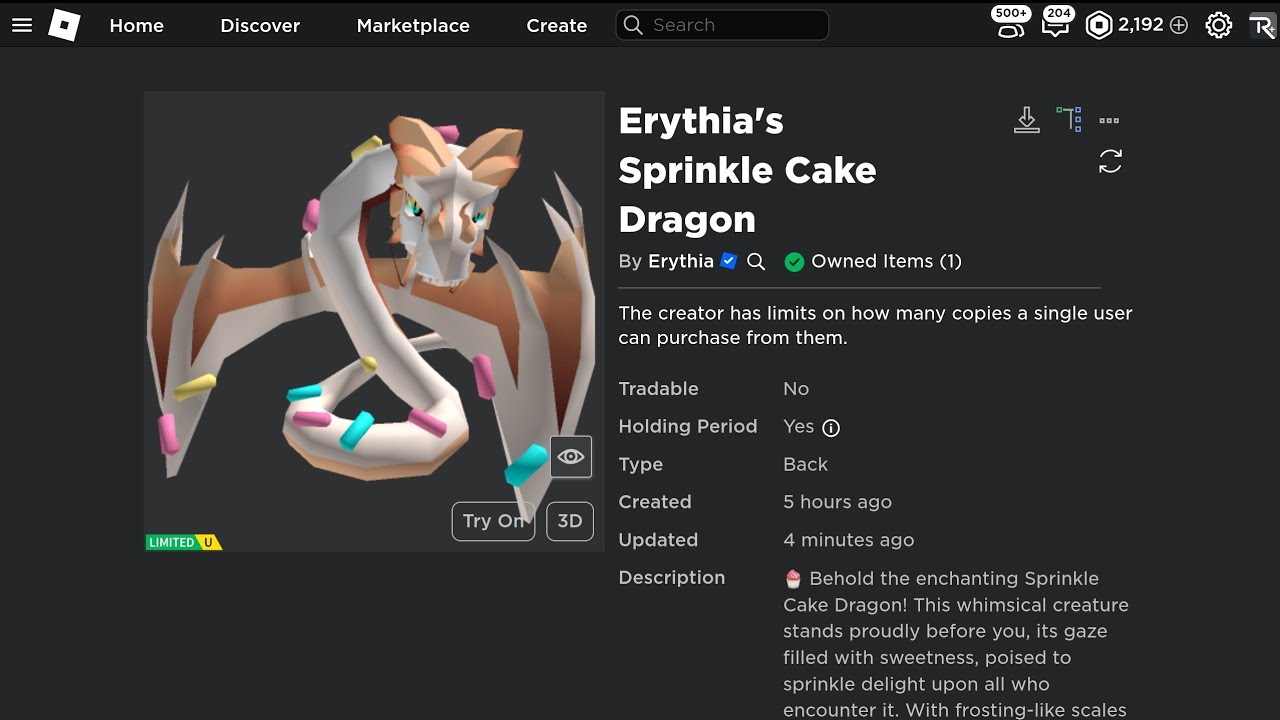 Sniping Erythia's Sprinkle Cake dragon!!!!!!!!! In Game Free Ugc - YouTube