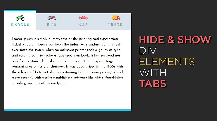 Hide and show div elements with tabs using HTML CSS and Jquery | CSS Tabs