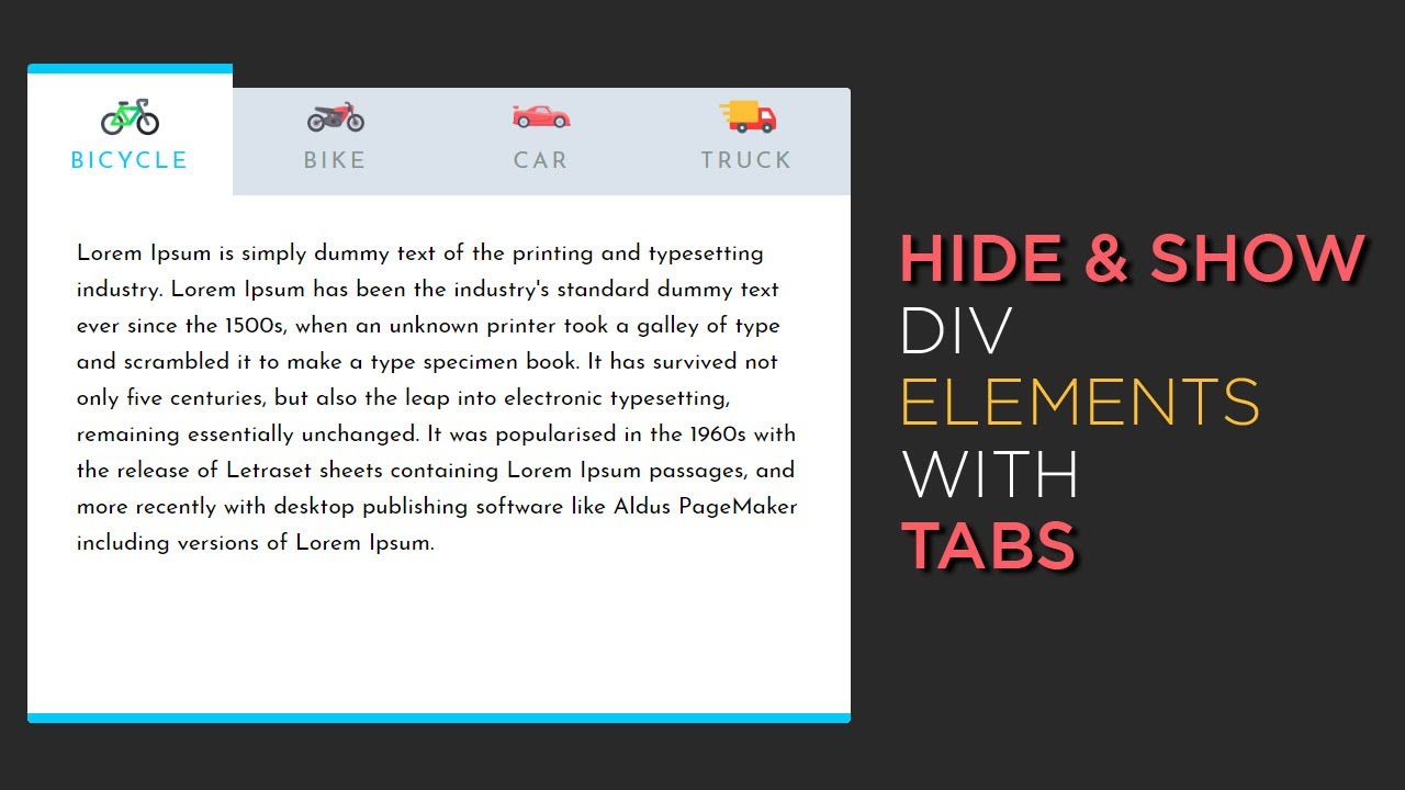 Hide And Show Div Elements With Tabs Using Html Css And Jquery | Css Tabs