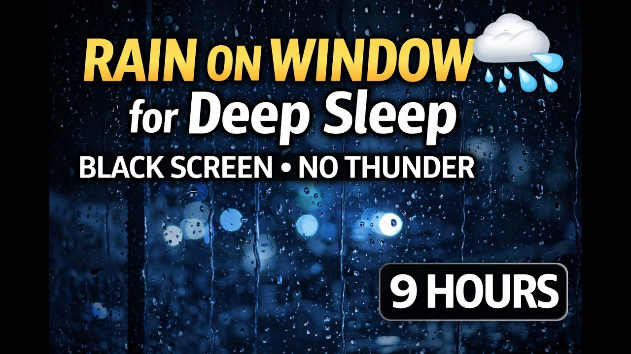 Rain on Window for Deep Sleep 🌧️ Black Screen – 9 Hours