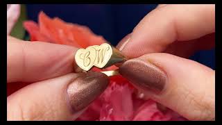 9ct Gold Double Heart Signet Ring, "CW" Initials #X0697