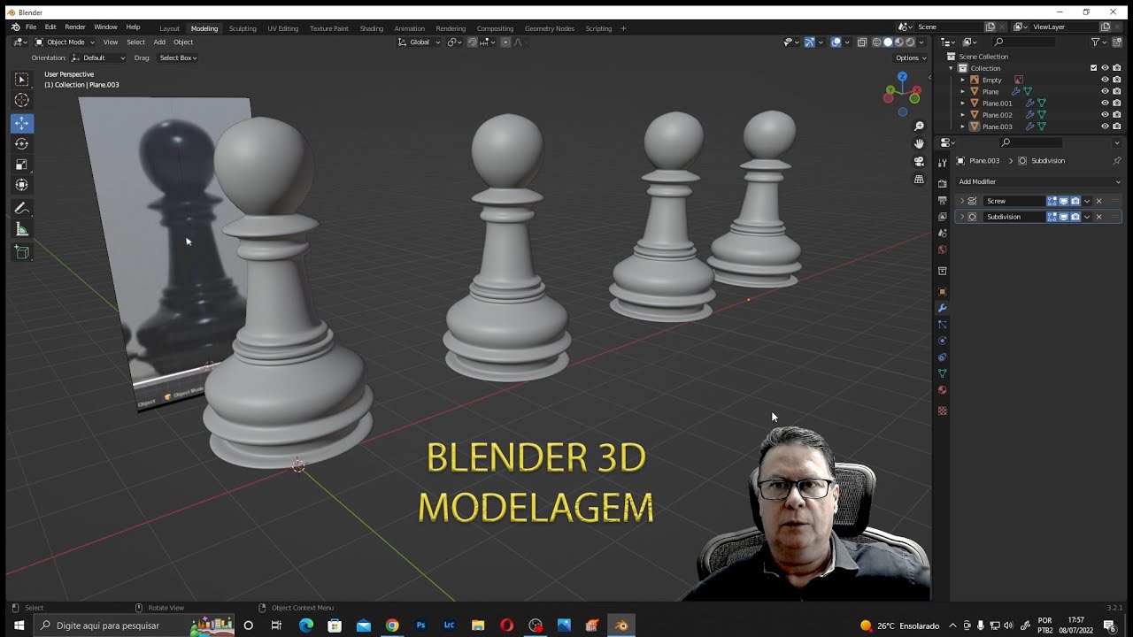 BLENDER MODELAGEM PEÃO DO JOGO DE XADREZ 