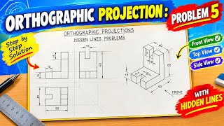 Orthographic Projection: Problem-5 II Hidden lines problem II First angle of projection II
