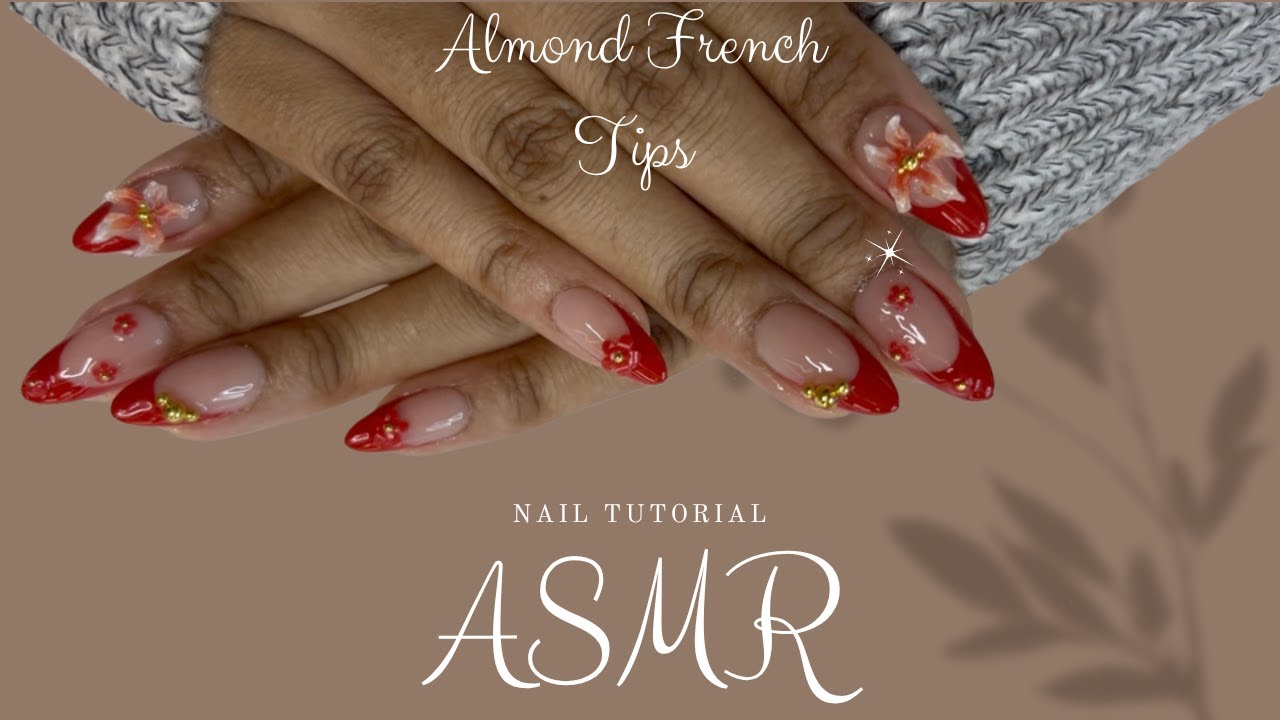 Red Almond French Tips | ASMR At Home Nails Using Amazon Products!