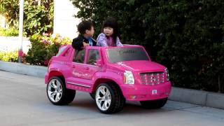 Ariel Test Driving Power Wheels Pink Cadillac Escalade