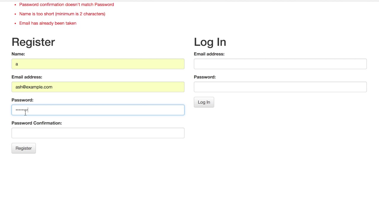 Rails Login Registration with Bcrypt demo walkthrough - YouTube