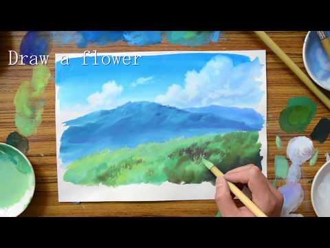 How to painting an animation background 【sky&mountains】