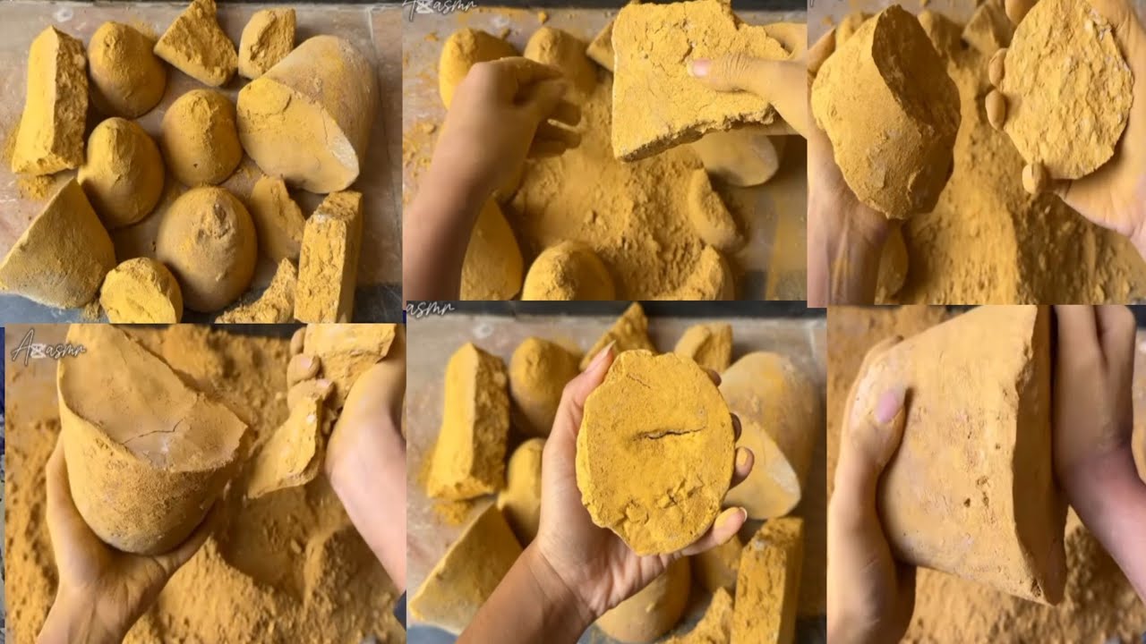 yellow chalk 💛crumbling on floor 🤤satisfying ASMR sounds very dusty ...