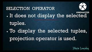 Lecture 137 - Selection Operator in Relational Algebra in Tamil