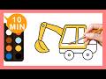 《挖土機 Excavator》認識顏色Coloring for kids｜Painting｜Coloring｜Drawing｜Art｜【畫畫魔法】YOYO點點名S26｜著色畫兒童節目