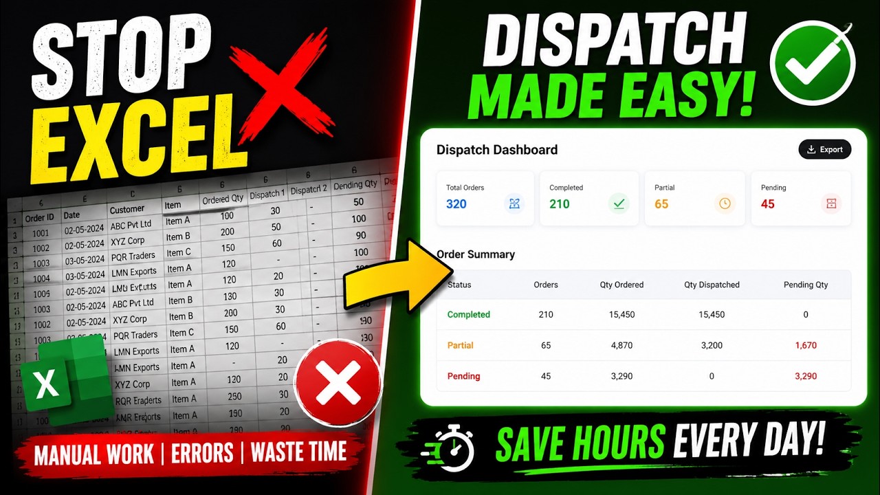 Using Excel For Dispatch Stop Tracking Dispatch in Excel (Find Pending Orders Instantly) - YouTube
