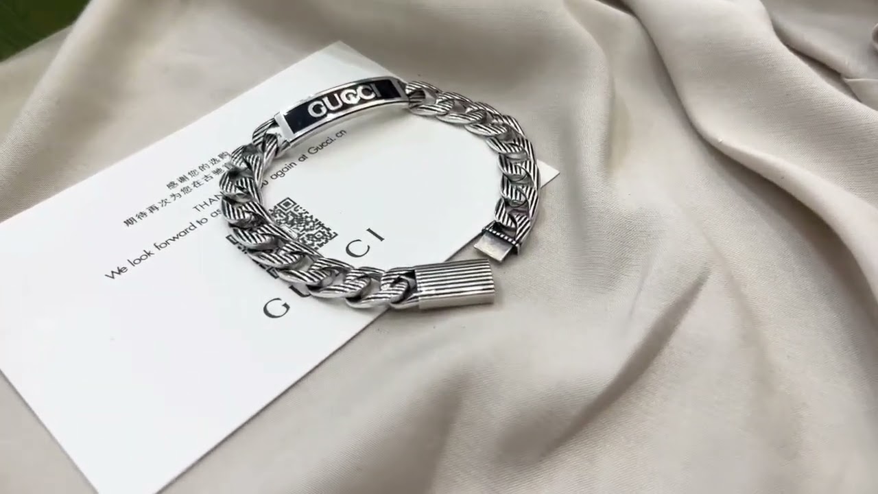 GUCCI】ロゴ スリム エナメル ブレスレット シルバー チェーン 【公式 