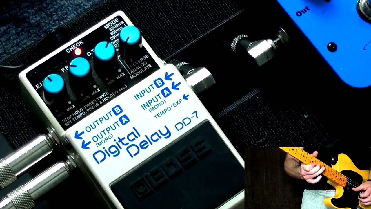 BOSS DD-7 Digital Delay Pedal in Stereo with Two Amps.