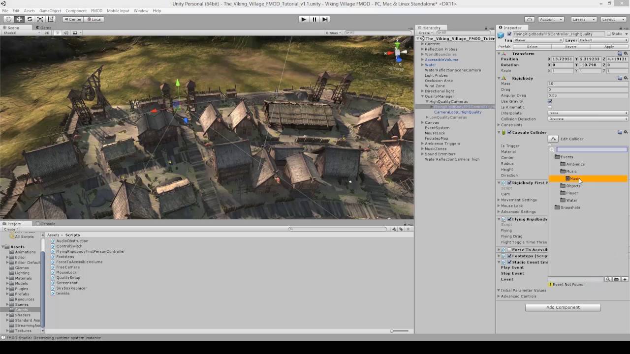 Audio for Unity 5: Viking Village (4/5) - Footsteps and Music