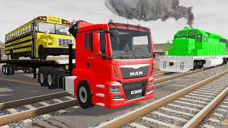 Flatbed Trailer Cars Transportation with Slide Color - Cars vs Deep Water - BeamNG.Drive #1