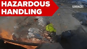 Trash collectors escape disaster as oxygen tank explodes in garbage truck