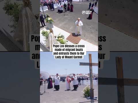 Pope Leo blesses a cross made of migrant boats and entrusts them to Our Lady of Mount Carmel