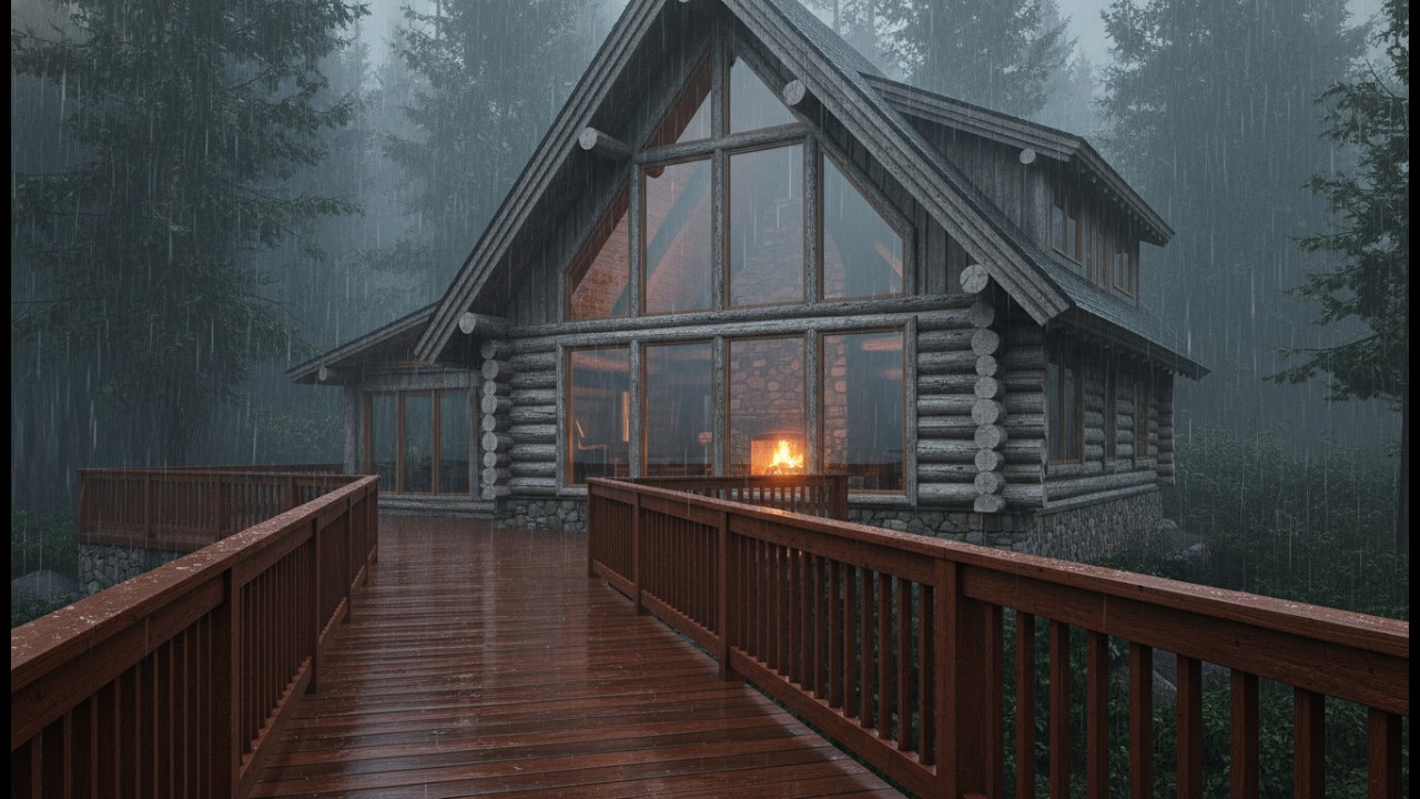 Relaxing Sound on Cozy Cabin in the Woods With Raining 🌲| Soothing Night Rainfall for Deep Sleep