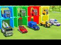 TRANSPORTING MERCEDES MINI BUS, VOLKSWAGEN POLICE, FORD POLICE, MERCEDES FIRE TRUCK TO GARAGE | FS22
