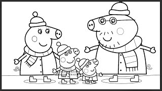 Peppa Pig Family Cold Winter Days Kids Fun Art Activities Coloring Book Pages With Colored Markers
