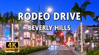 Rodeo Drive, Beverly Hills, USA at Night - Driving Video With Live Street Sound || 4k