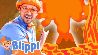 blippi goes inside a volcano to explore science blippi learn colors and science