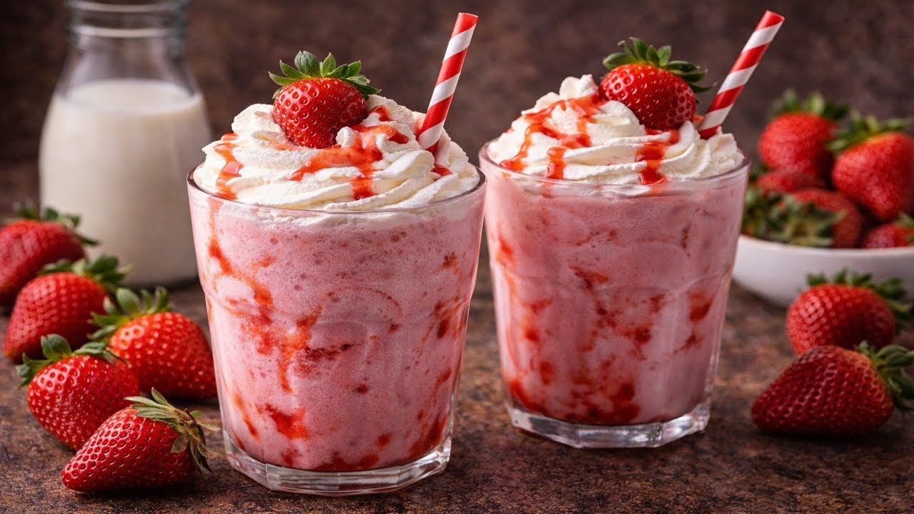 عصير الفراولة باللبن الطبيعي زي بتاع الكافيهات بالظبط توووحفة