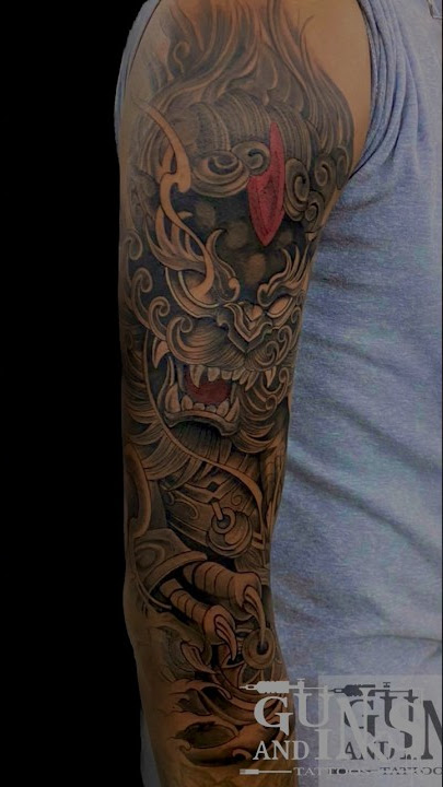 Japanese sleeve tattoo in progress.