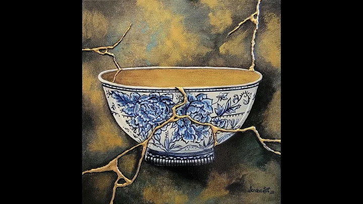 (847)  KINTSUGI Series  BROKEN BOWL Acrylic Painti...