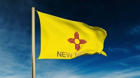 4K new mexico flag slider style with title. Waving in the wind with cloud background animation