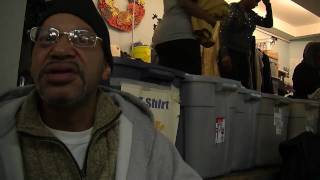 A New York City soup kitchen serves its poor and homeless guests a holiday meal with caviar