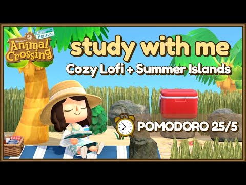 🎧 Study With Me + ACNH Dreamy Summer Islands | 25/5 Pomodoro (2 Hours) + Cozy Lofi