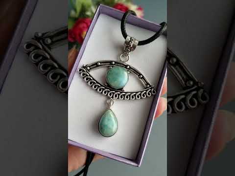 Кулон глаз ларимар слеза талисман голубой натуральный камень, видео 1