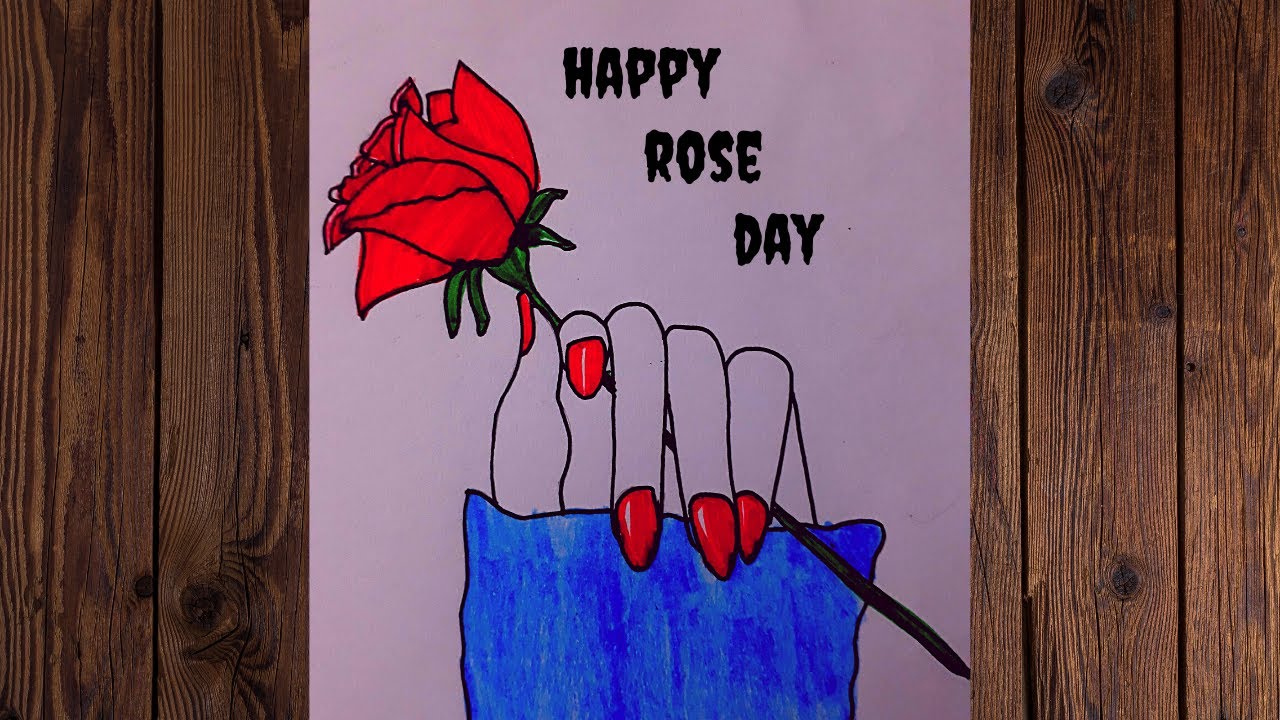 How to draw a hand holding rose flower Rose day drawing