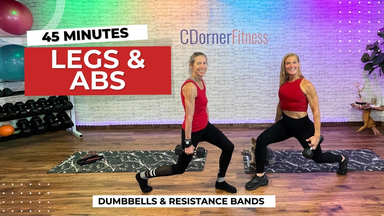 45 Min At home Abs and Legs Workout Dumbbells & Resistance Bands
