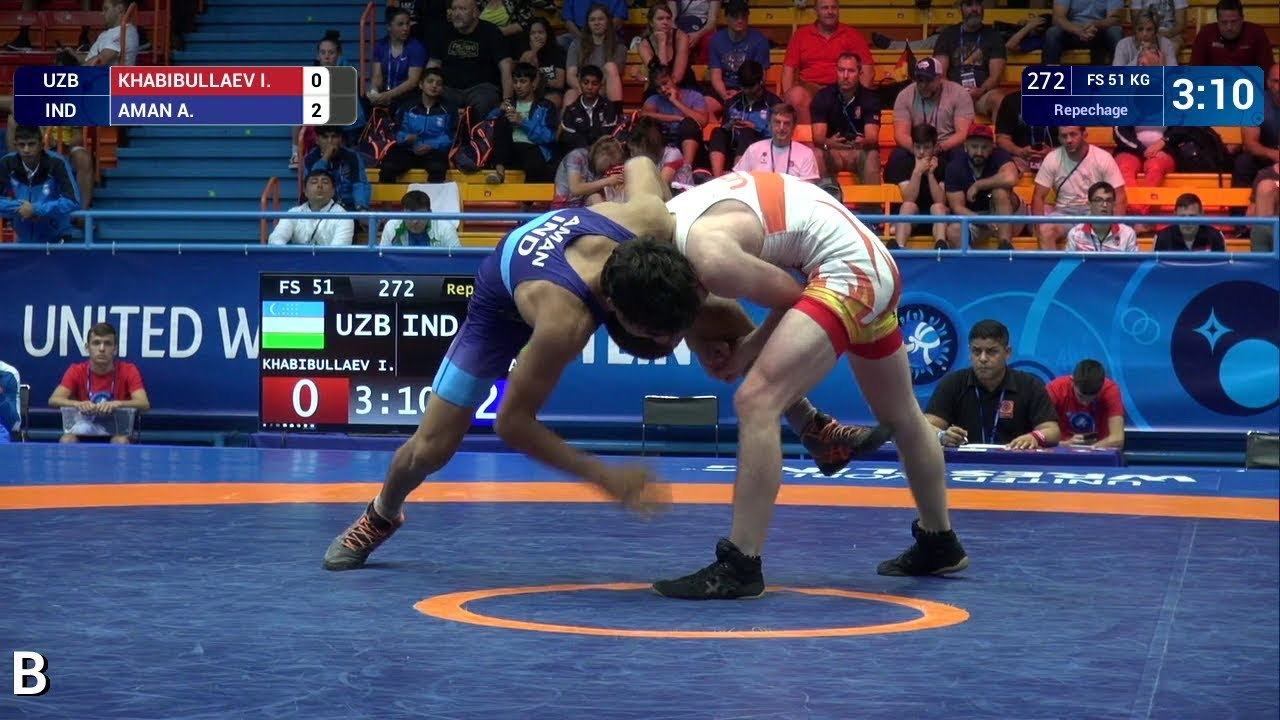 Repechage FS - 51 kg: I. KHABIBULLAEV (UZB) v. A. AMAN (IND)